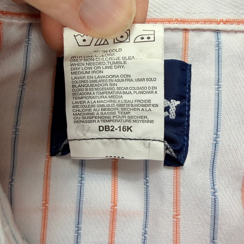 Wrangler Mens Western‎ Shirt XL Long Sleeve White Orange Blue Stripe Snap Button - Picture 4 of 9